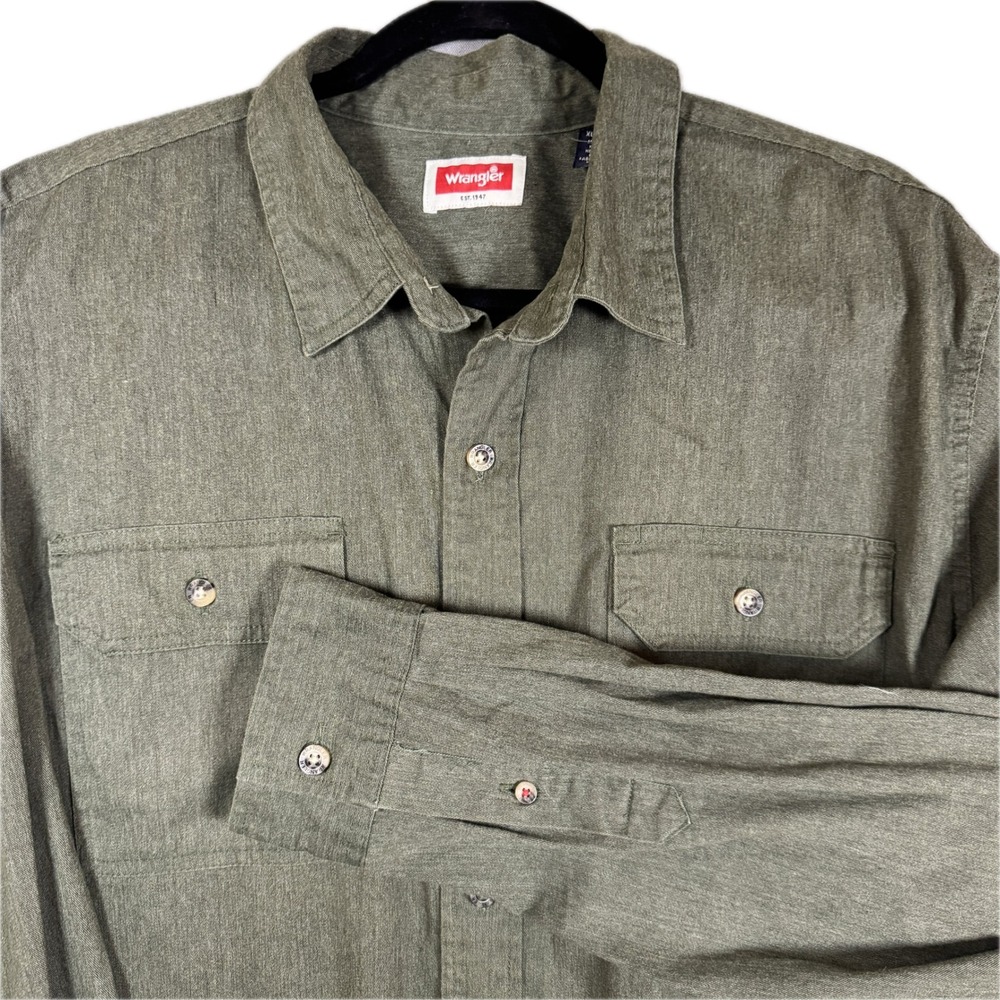 Wrangler Button Down Shirt Mens XL Green Long Sleeve Dual Pocket